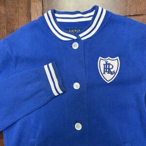 Ralph Lauren Medium Varsity Knit Cardigan Bomber Sweater‎ LRL Crest Buttons Read